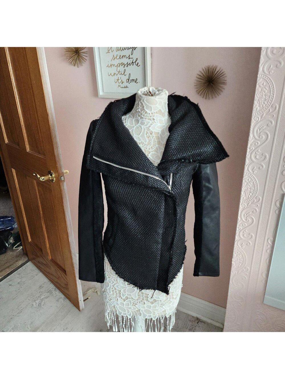 NWOT BLANKNYC black unique blazer jacket  tweed moto faux leather sleeve S
